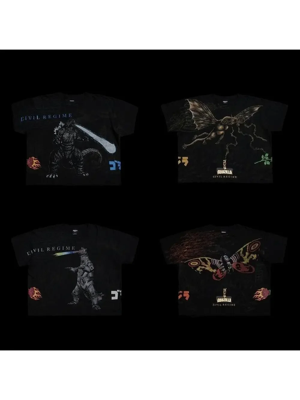 Civil Regime x Godzilla Basic Tees Box Set, Medium (boxy cropped fit), NWT